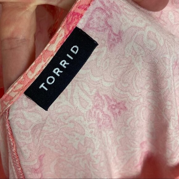 Torrid Coral Floral Print Challis Lattice Back Dress Size 1X Adjustable Tiered - Picture 4 of 12